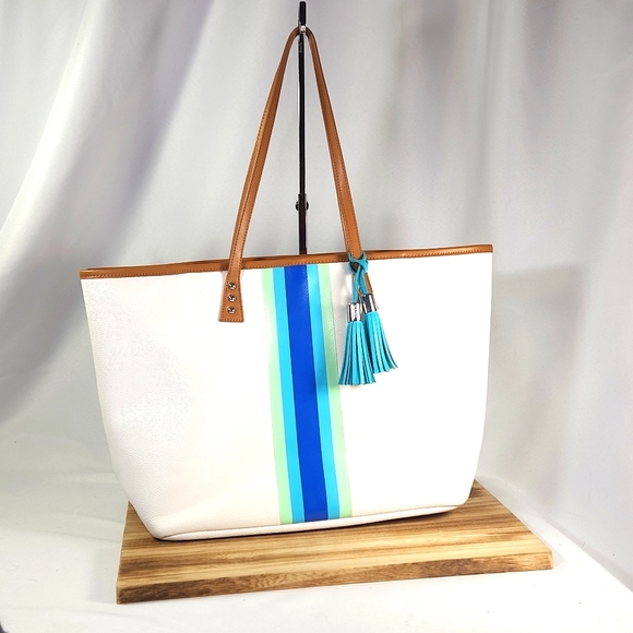 Cinda B Handbags - White and Blue Tote